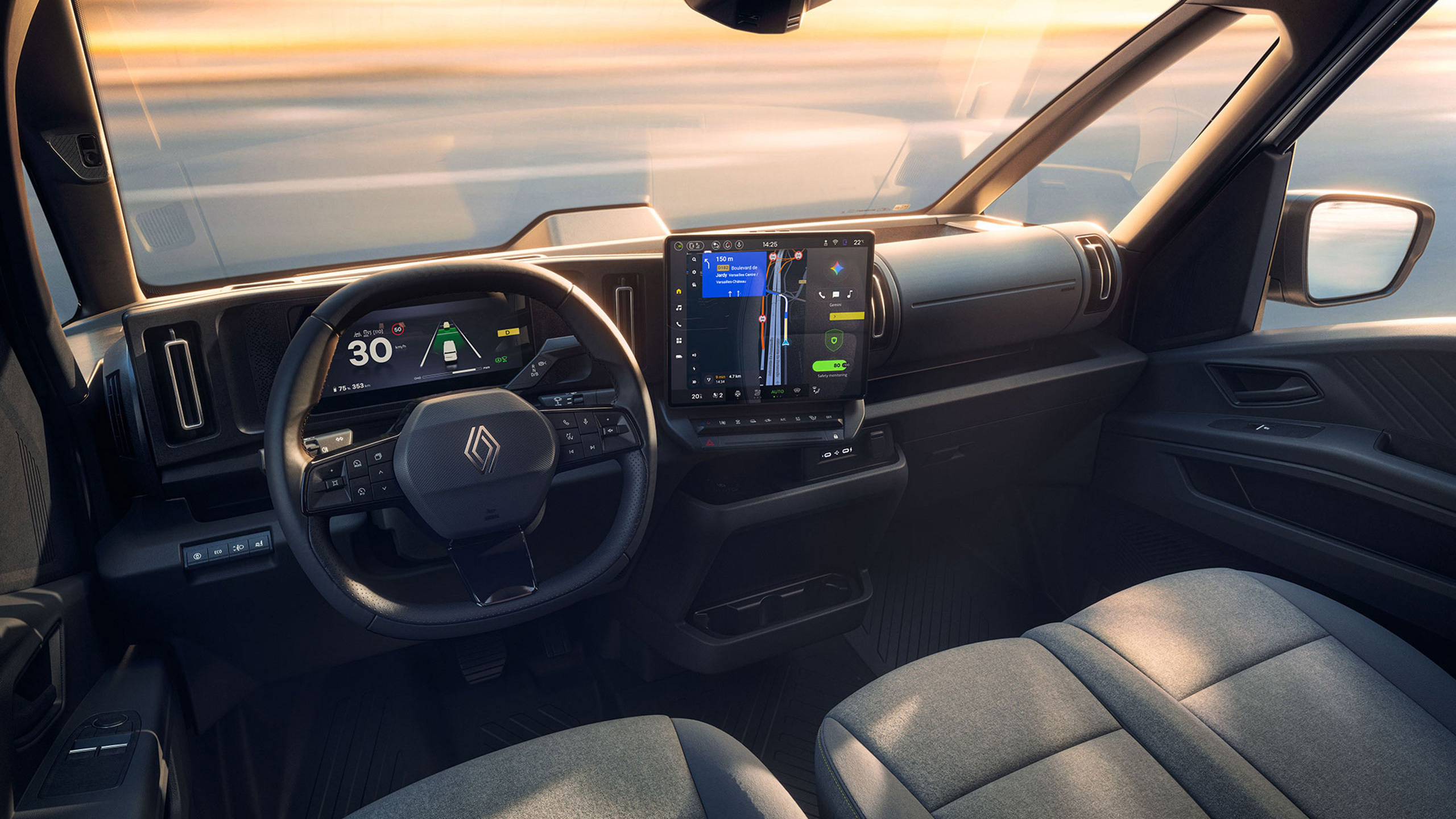 Førerplassen i nye Renault Trafic E-Tech electric.