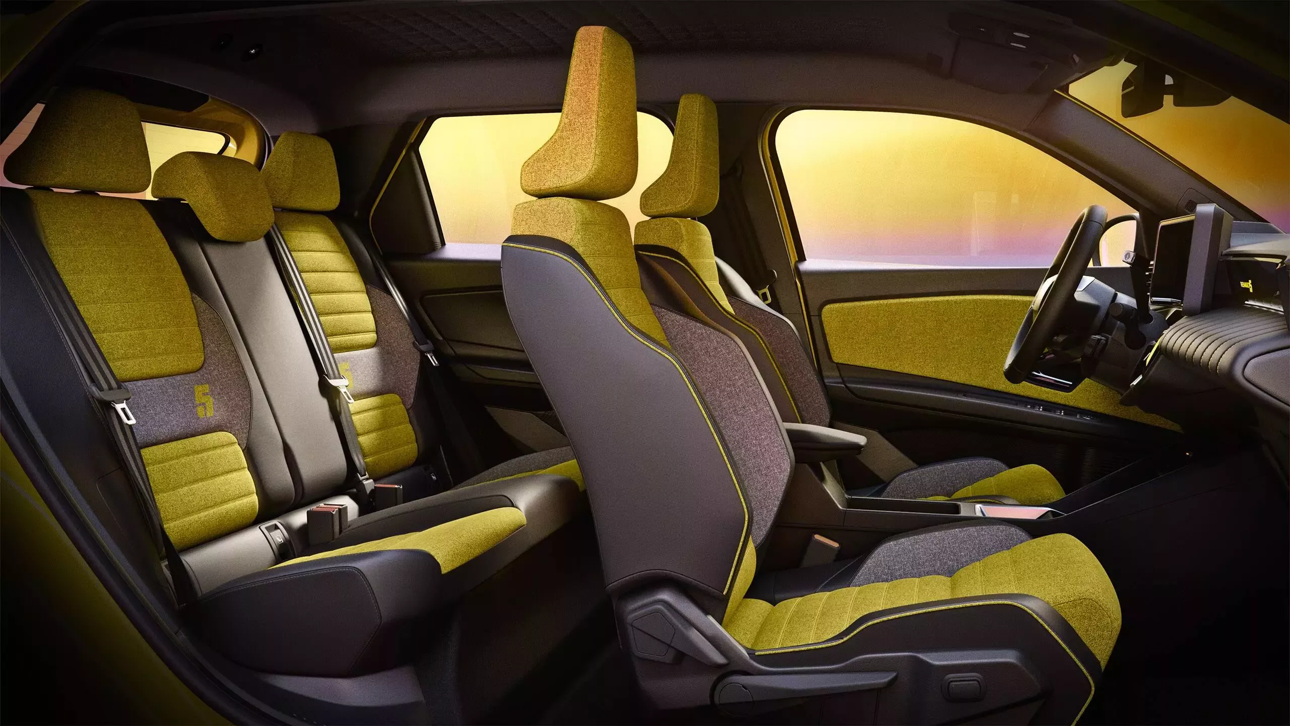 Setene og kupéen i Renault 5 E-Tech electric.